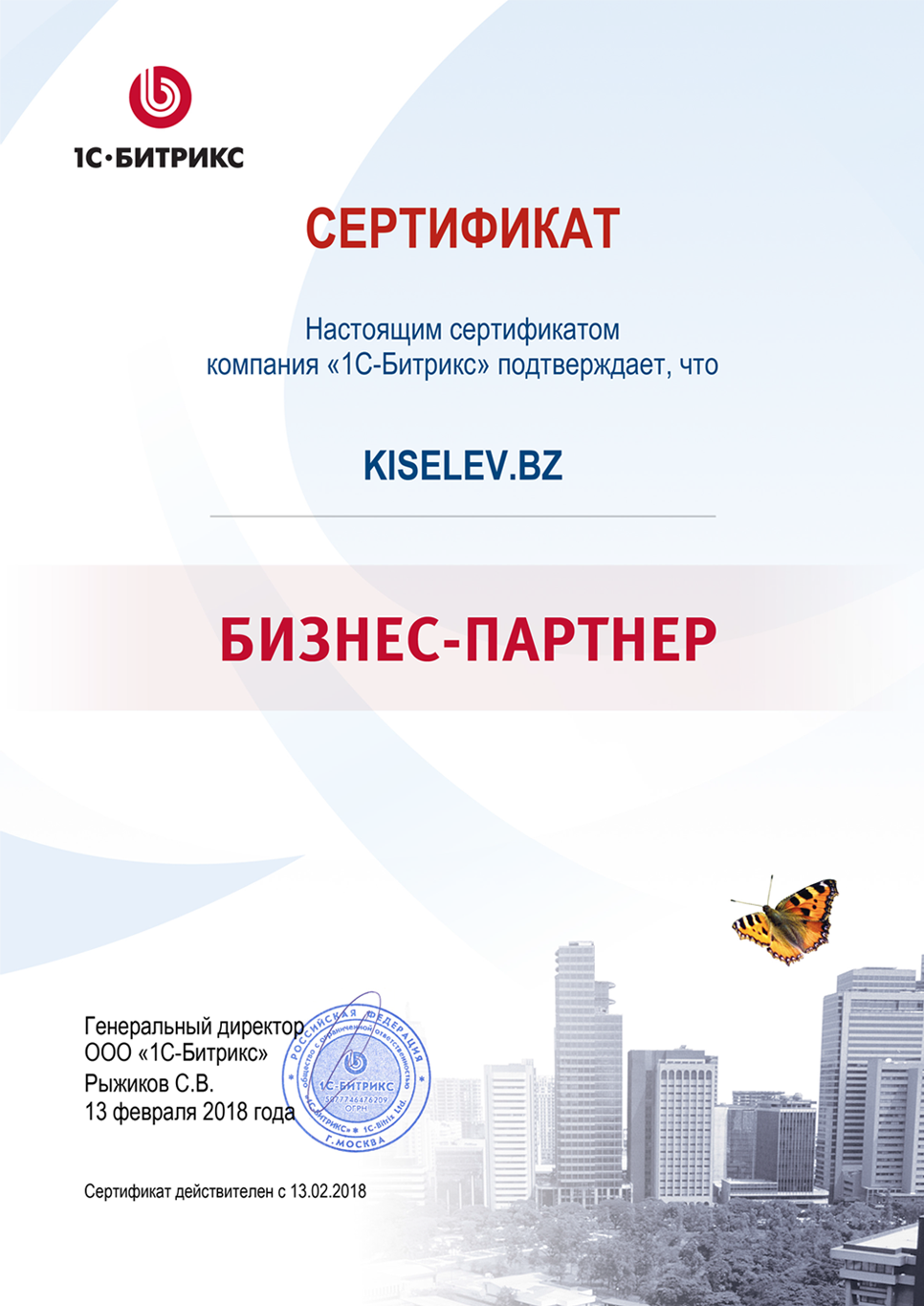 Сертификат партнёра по СРМ системам в Зеленодольске